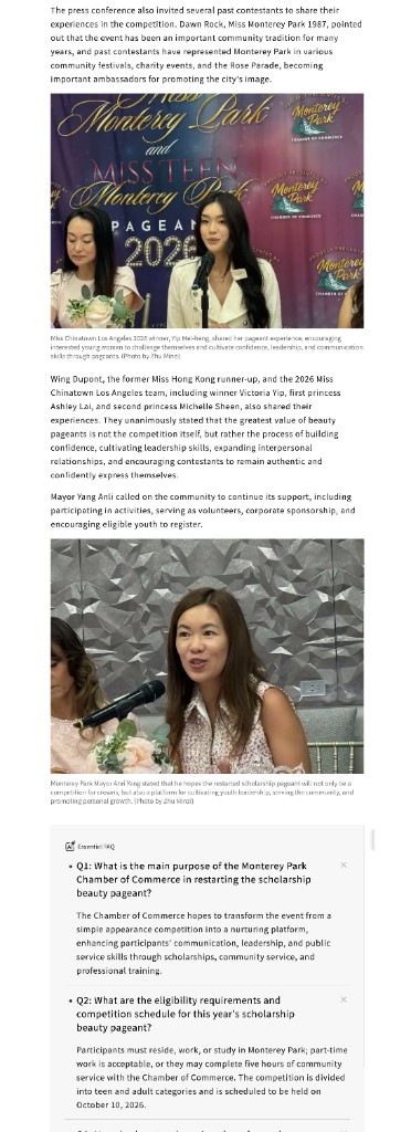 World Journal article preview with pageant press conference details