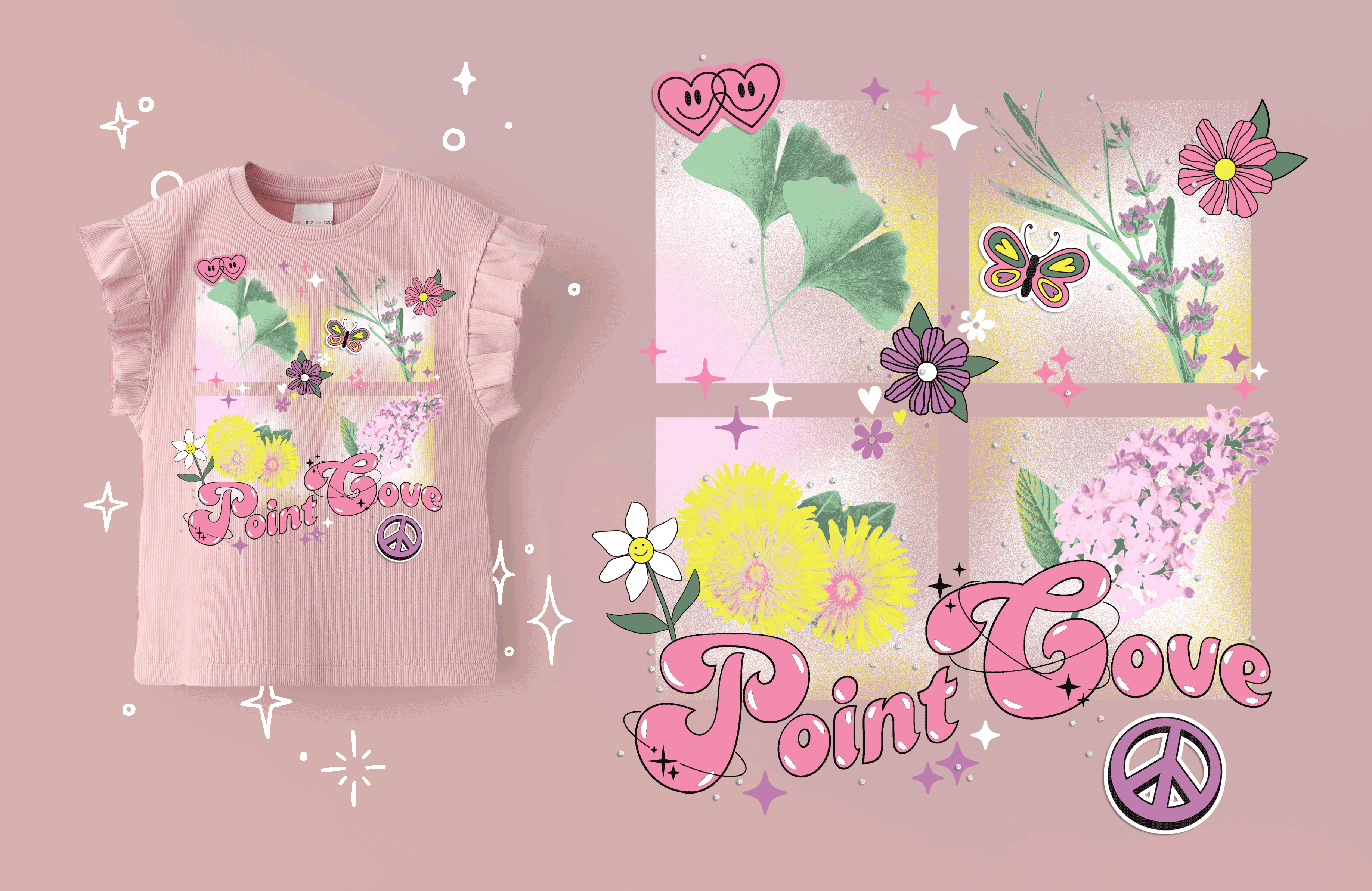 Botanical squares girls apparel graphic