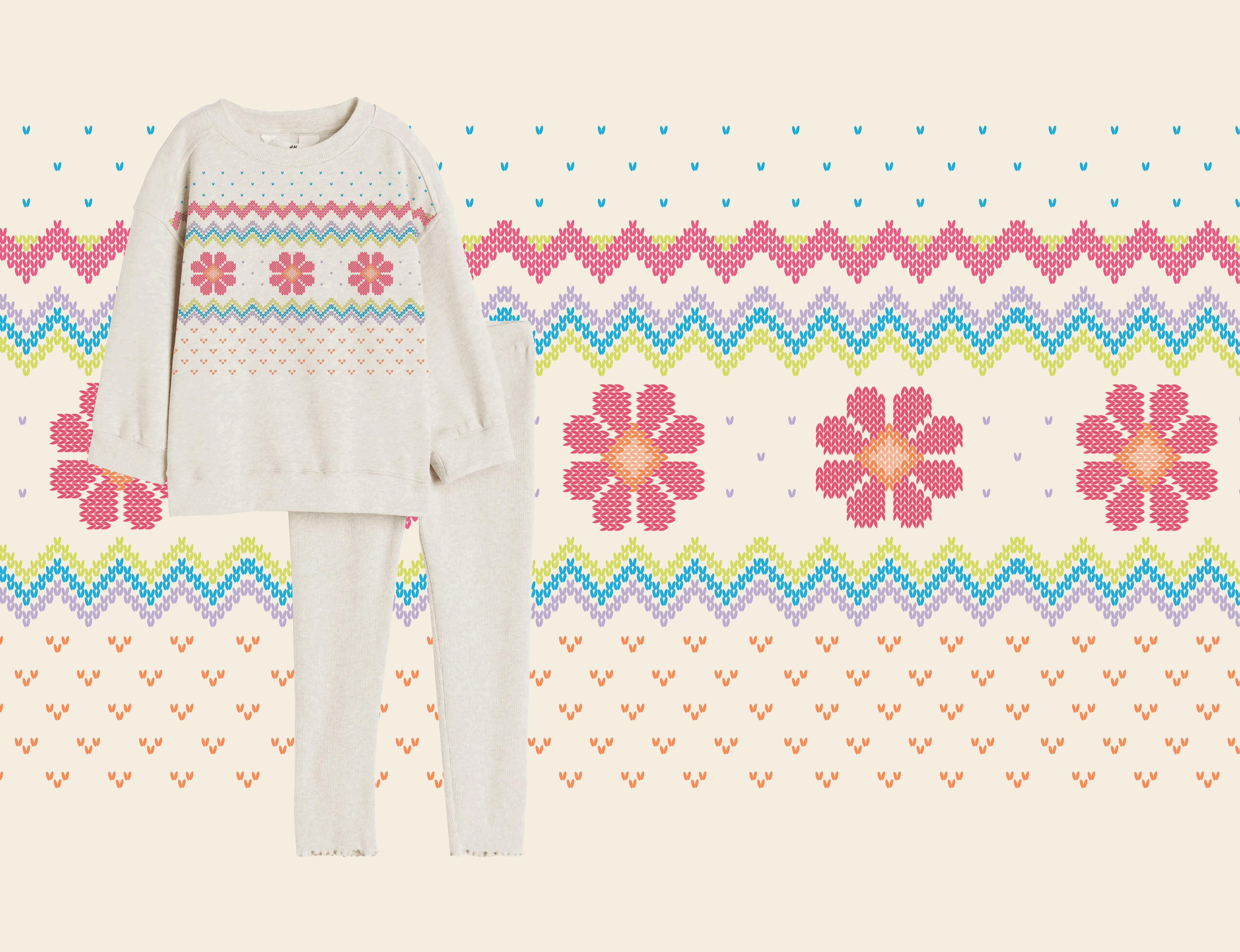 Flower intarsia knit graphic for girls apparel