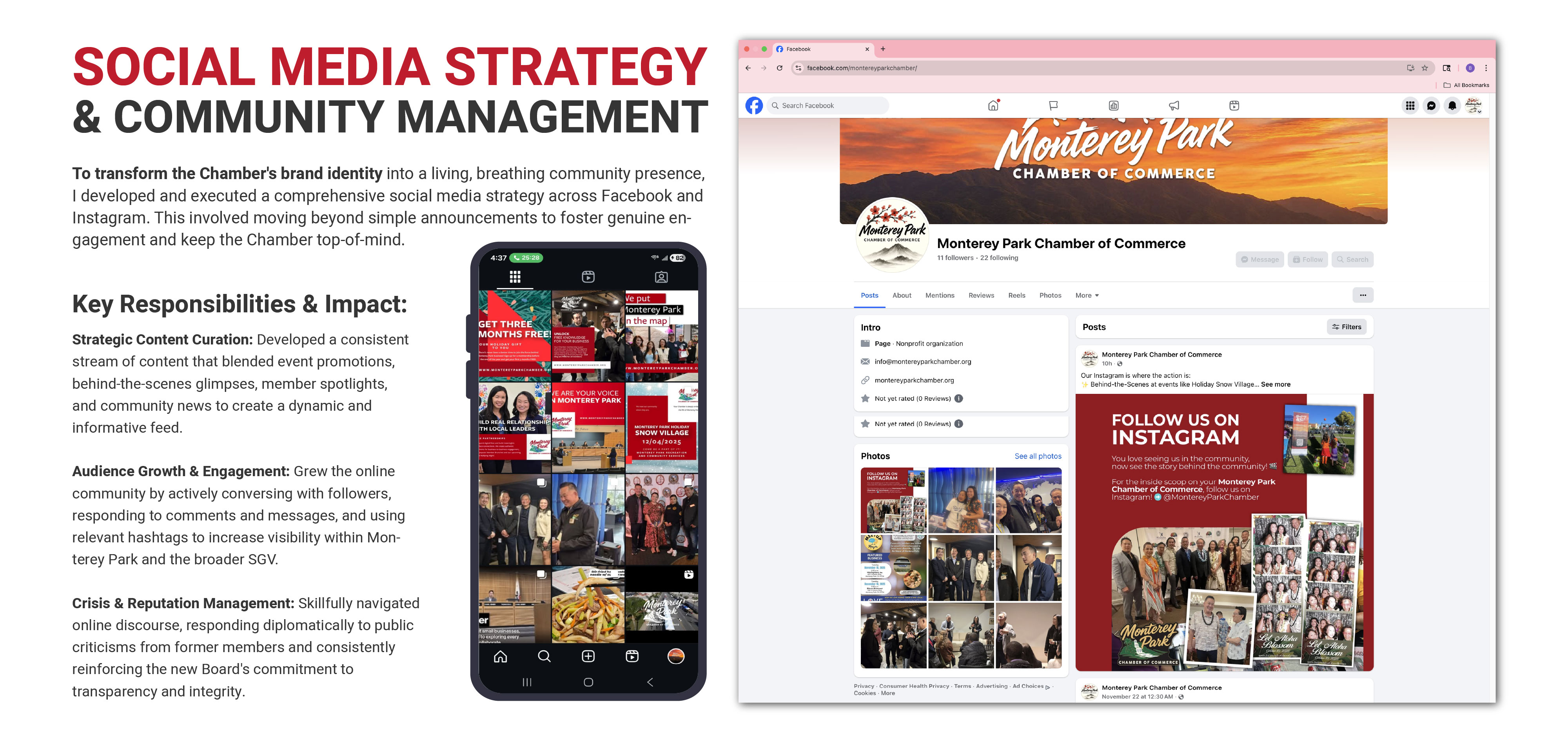 Monterey Park Chamber of Commerce social media strategy on Instagram and Facebook